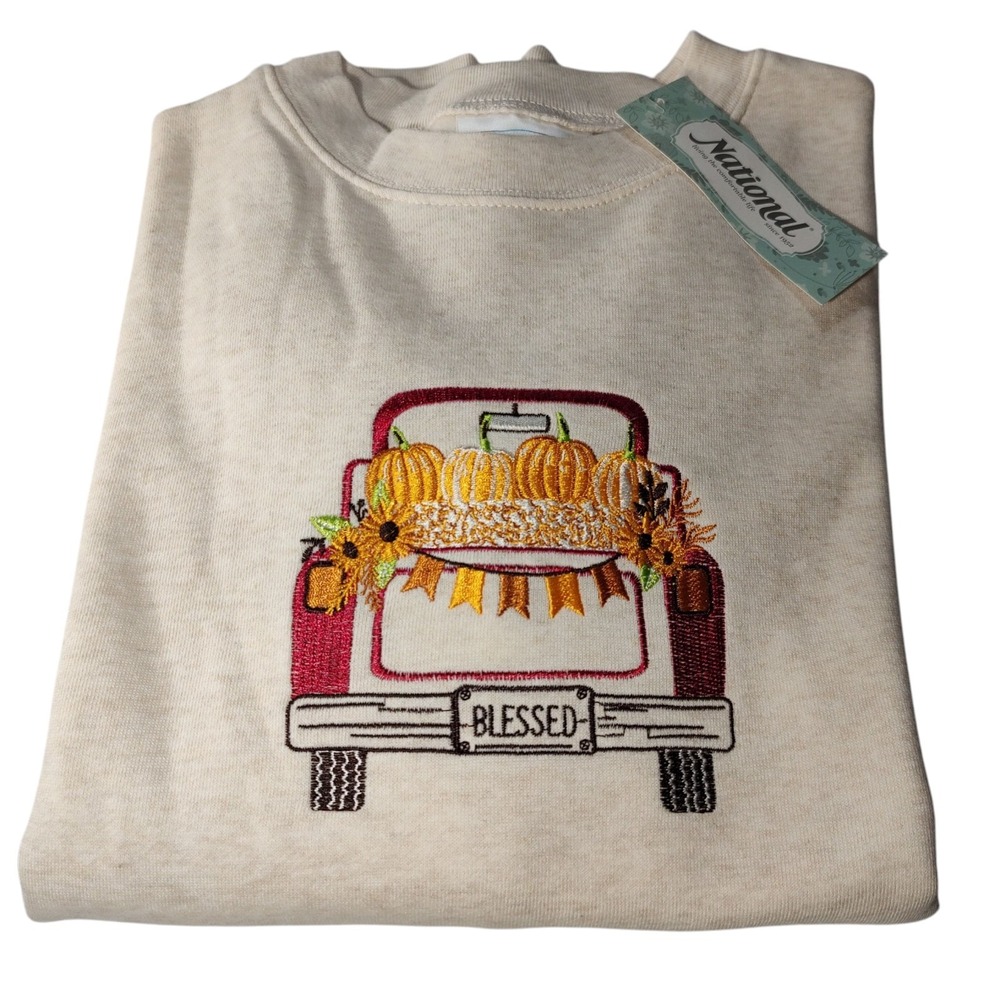 New National Blessed Sweatshirt Fall Gray Truck Pumpkins Womens Medium with Tags